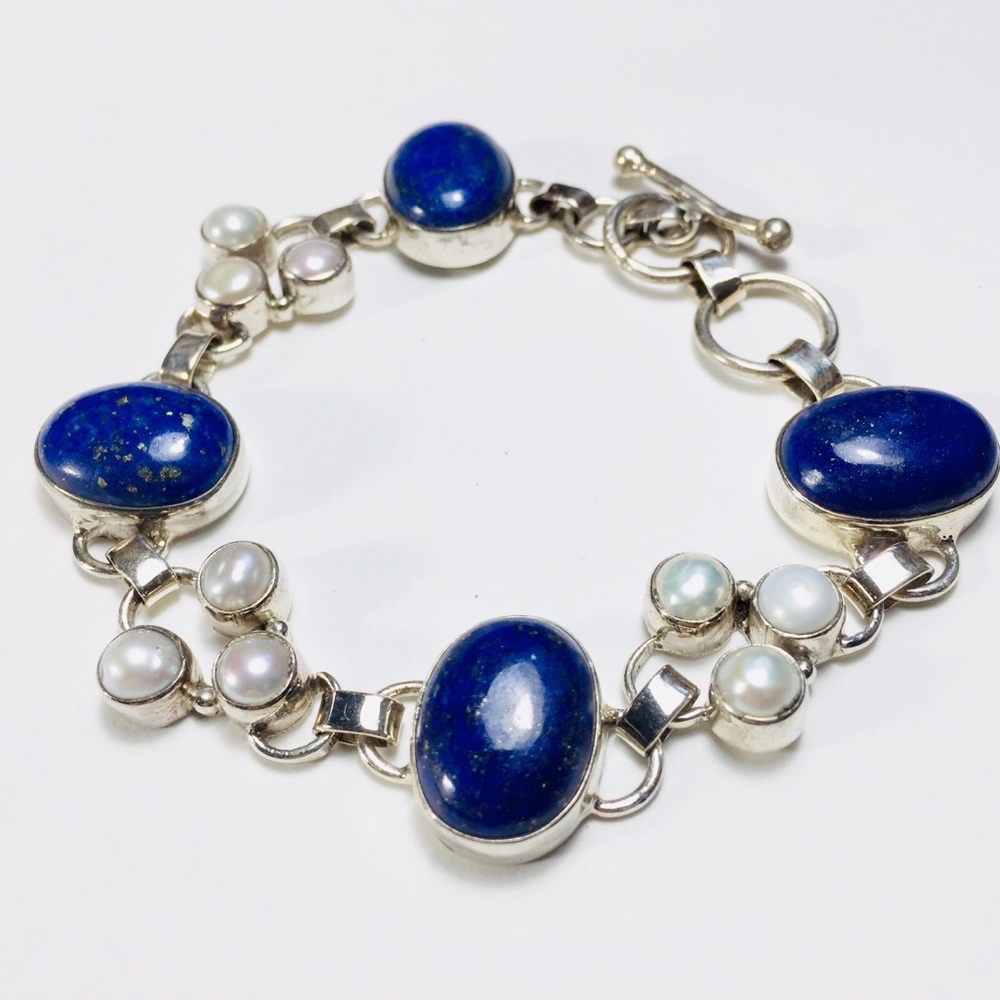 Lapis & Pearl Bracelet, 925 Silver